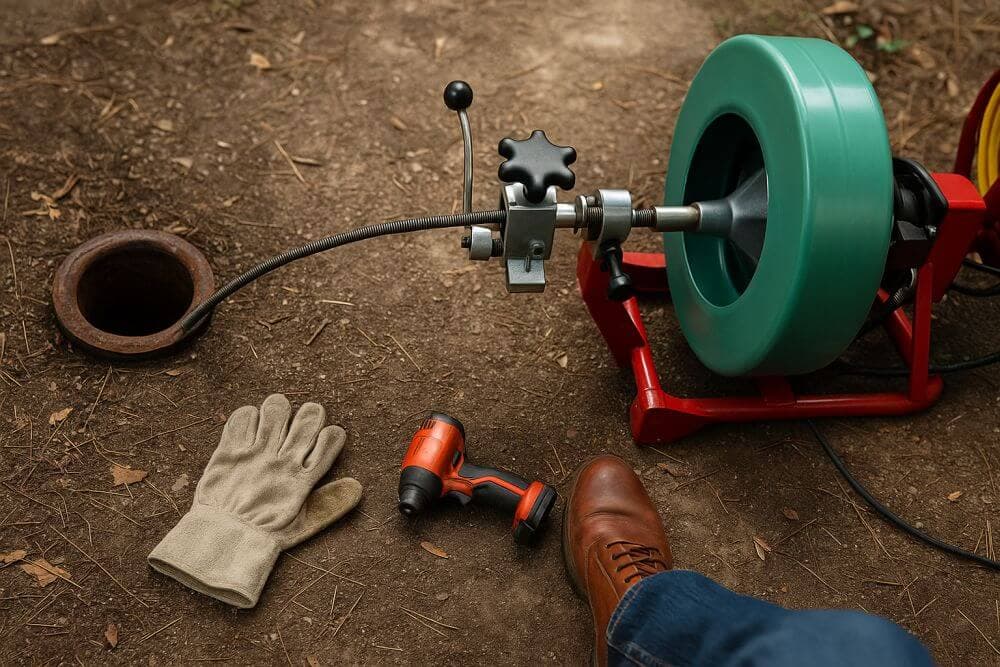 Drain cleaning with a powered auger