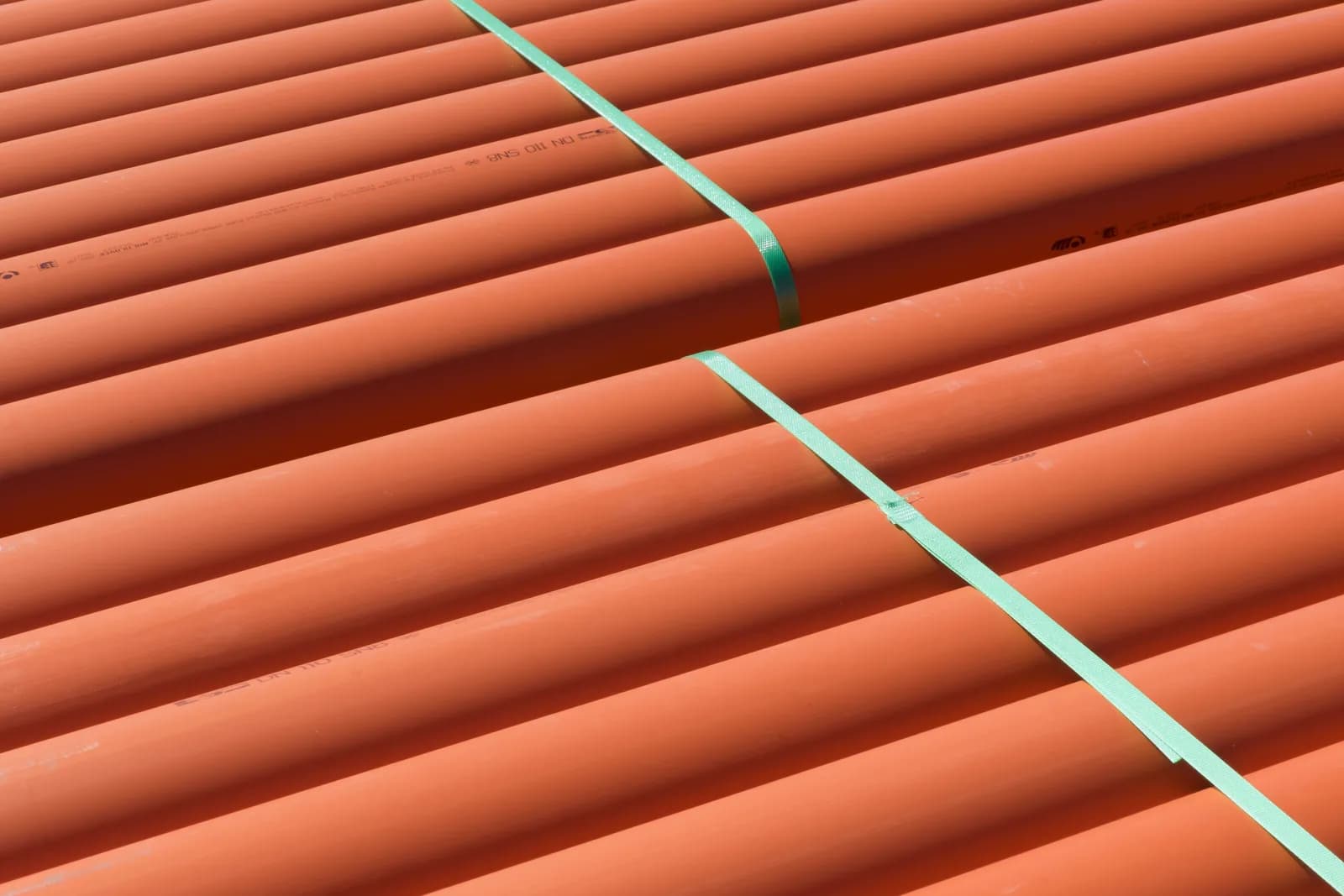 Stacked PVC pipe ready for installation