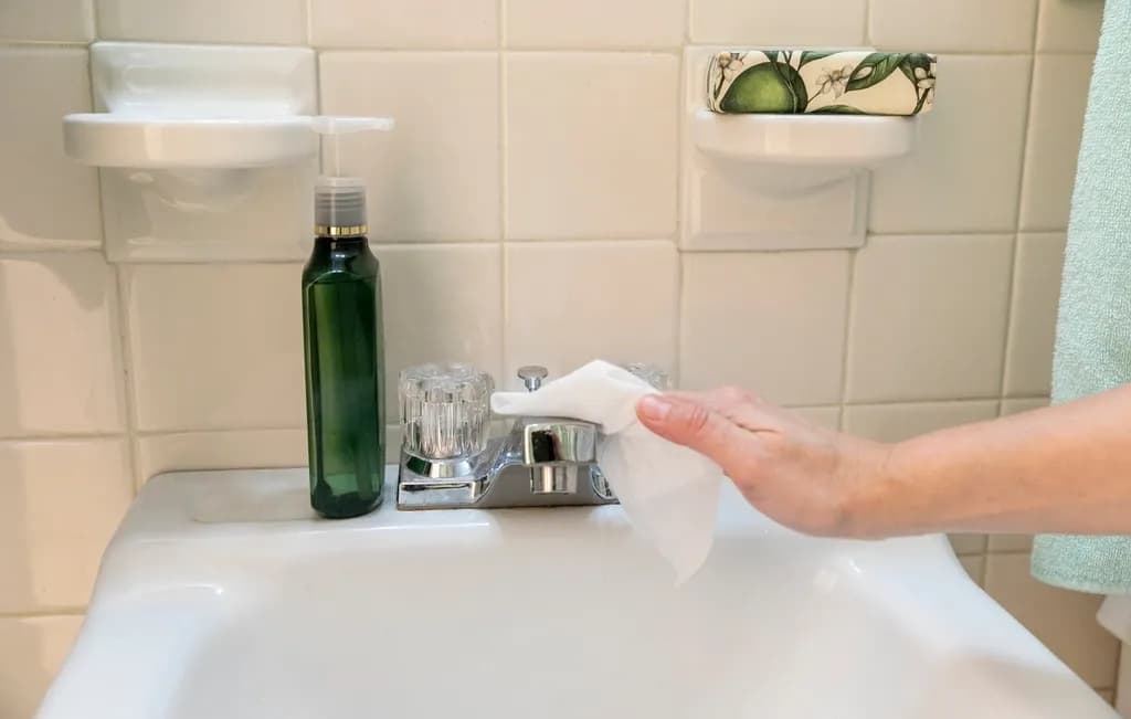 Checking a bathroom faucet and sink